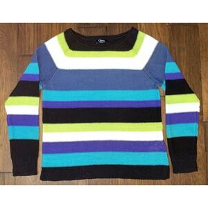 CHAPS Sweater Women's Large Black Green Blue Thick Stripe Boat Neck Pullover‎
